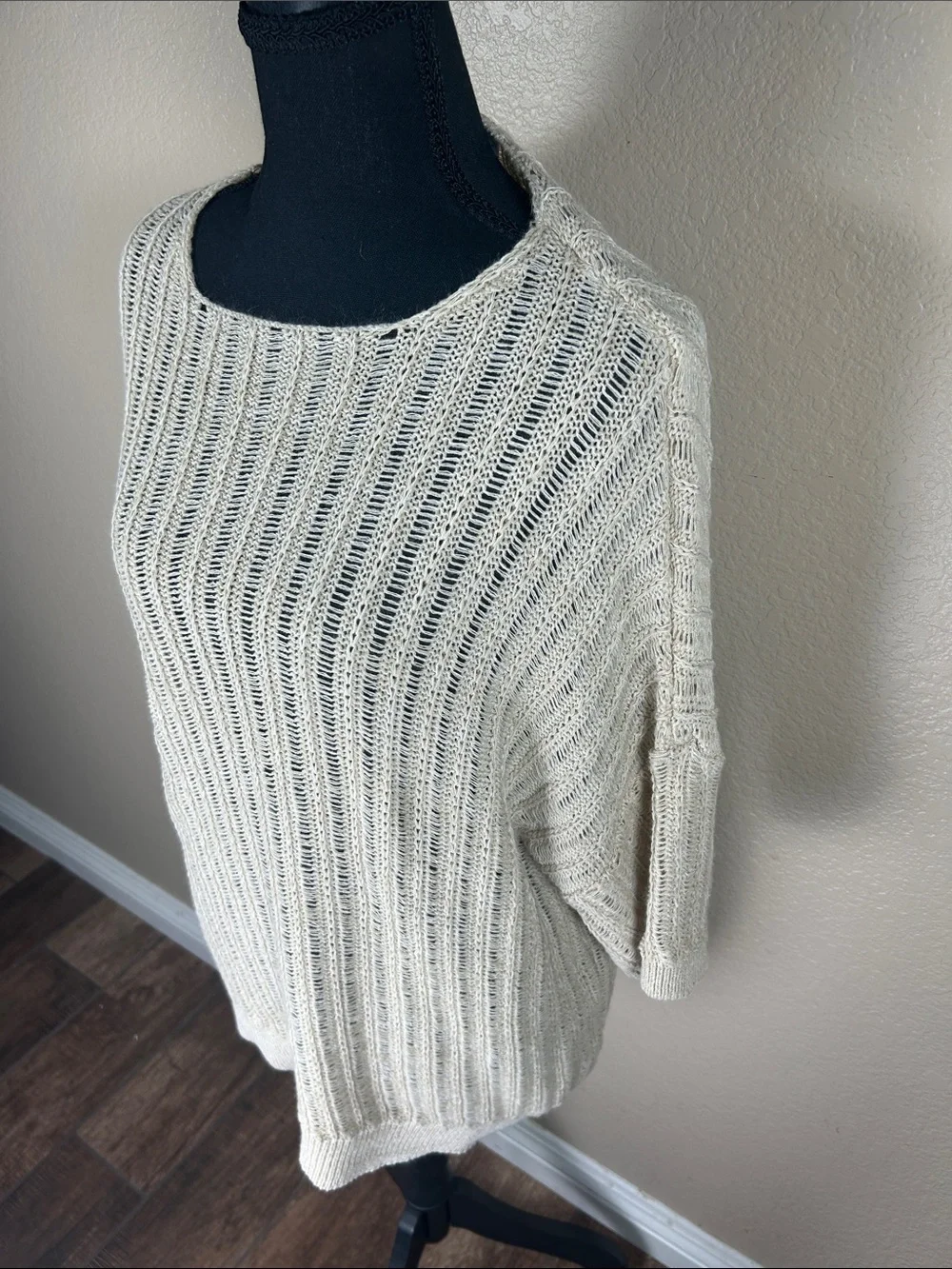 Topman Cream Open-Weave Scoop Neck Sweater